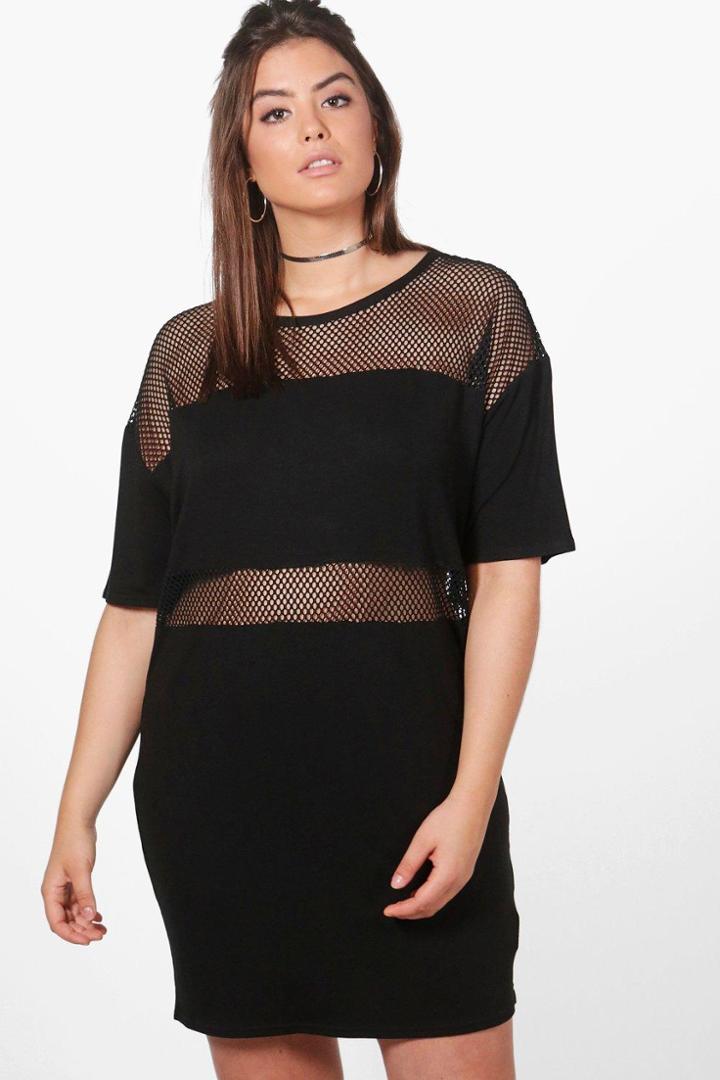 Boohoo Plus Kelis Mesh Insert T-shirt Dress Black