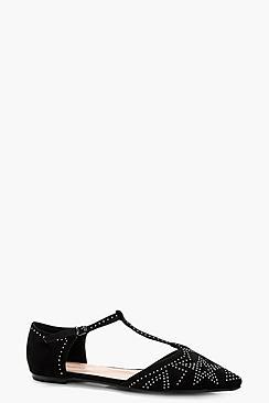 Boohoo India Stud Detail T-bar Ballet