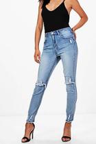 Boohoo Ellyn High Rise Distressed Knee Skinny Jeans