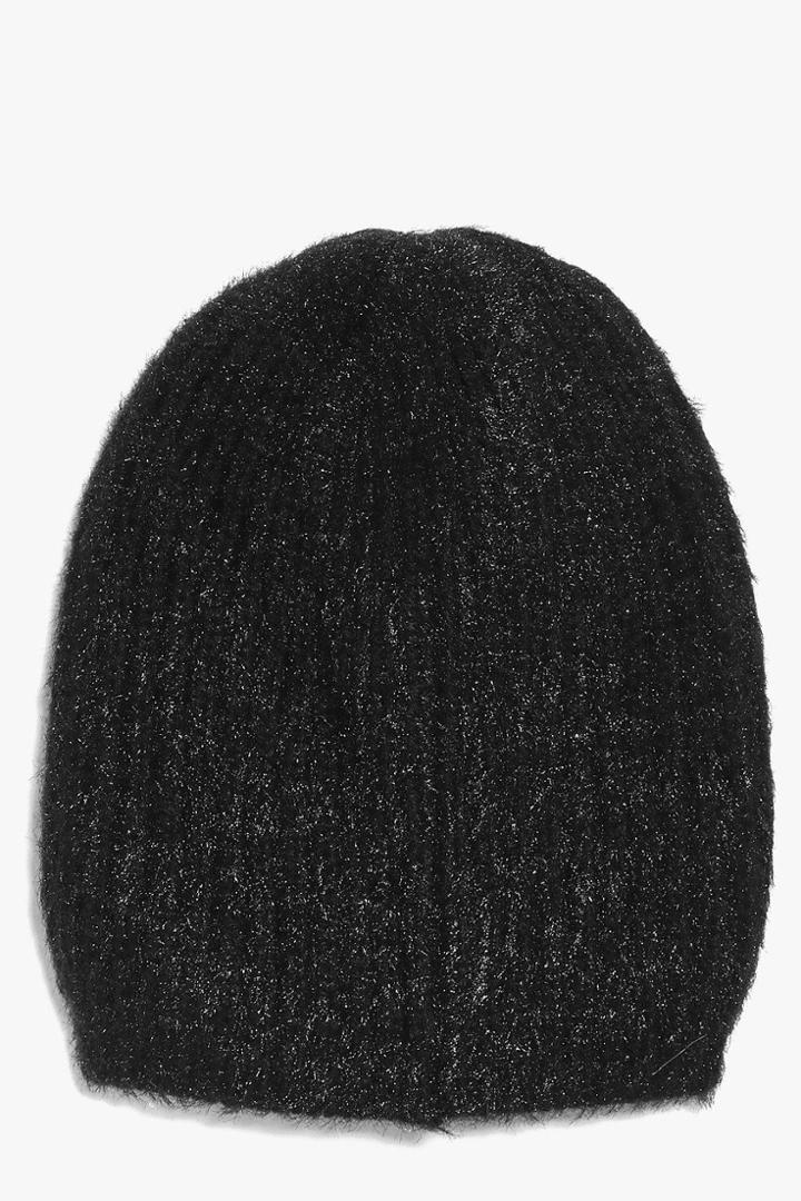Boohoo Lizzie Faux Mohair Boyfriend Beanie Hat Black