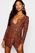 Boohoo Snakeskin Wrap Skort Collarless Blazer Playsuit