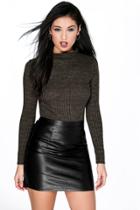 Boohoo Caitlin Turtle Neck Rib Knit Top Khaki