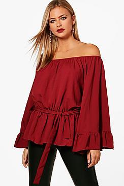 Boohoo Lucy Off The Shoulder Flare Sleeve Top