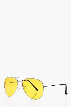 Boohoo Yellow Lens Aviator Sunglasses