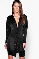 Boohoo Millie Slinky Lace Up Batwing Bodycon Dress
