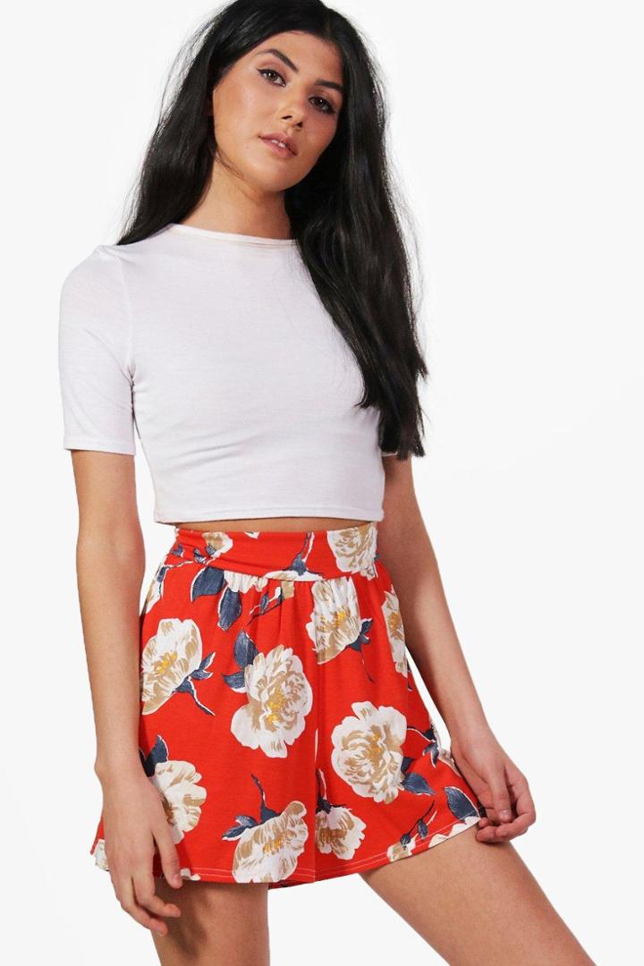 Boohoo Olivia Floral Flippy Shorts Red