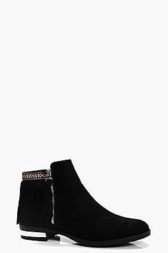 Boohoo Hope Fringe And Tape Detail Ankle Boot