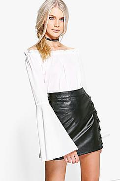 Boohoo Mia Woven Frill Cuff Off The Shoulder Top