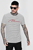 Boohoo Stripe Man Embroidered T-shirt With Sports Rib