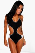 Boohoo Erin Neoprene Stitched Cut Out Bathing Suit Black