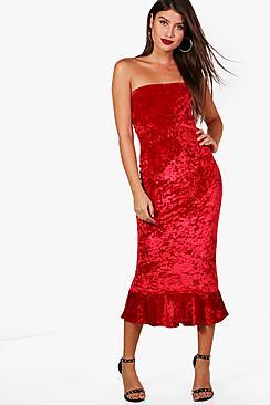 Boohoo Rachel Crushed Velvet Bandeau Midi Dress