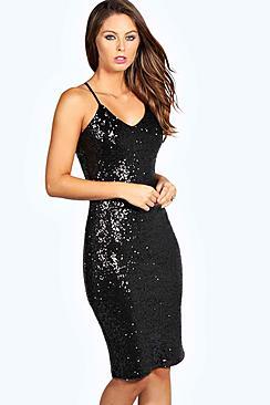 Boohoo Kylie Sexy Sequin Strappy Midi Dress