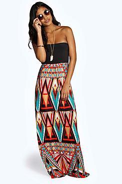 Boohoo Lucy Geo Print Bandeau Maxi Dress