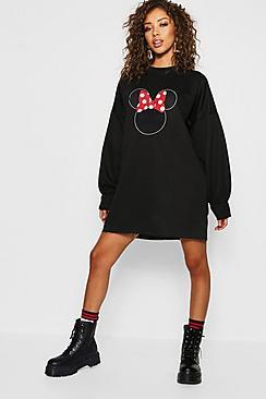 Boohoo Disney Minnie Bow Balloon Sleeve Sweatshirt Dress