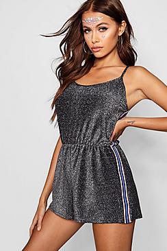 Boohoo Sports Stripe Sparkle Playsuit