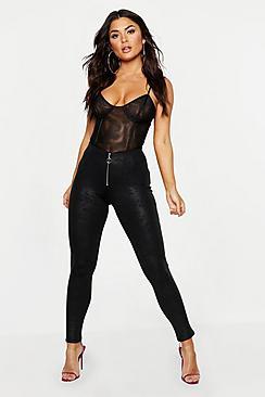 Boohoo Pu Leather Look O Ring Zip Skinny Trousers