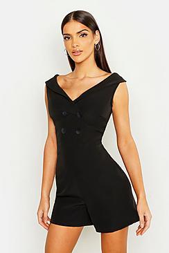 Boohoo Bardot Double Breasted Playsuit