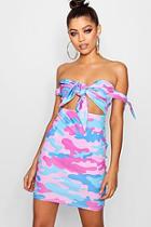 Boohoo Josie Bright Camo Bow Detail Mini Dress