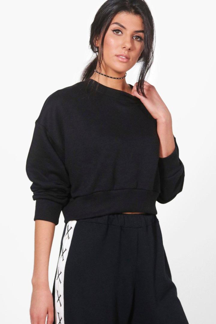 Boohoo Harriet Oversized Slouchy Crop Sweatshirt Black
