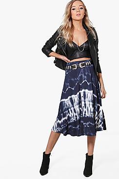 Boohoo Phoebe Tie Dye Button Through Midi Skirt