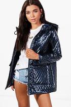 Boohoo Petite Hayley Metallic Quilted Rain Coat