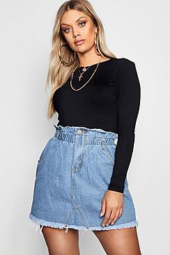 Boohoo Plus Paperbag Waist Denim Skirt