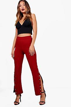 Boohoo Button Split Side Crepe Slim Trousers