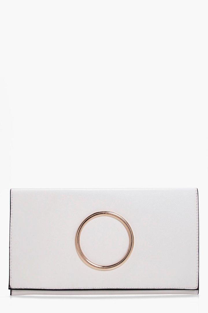 Boohoo Maria Circle Detail Clutch Bag White