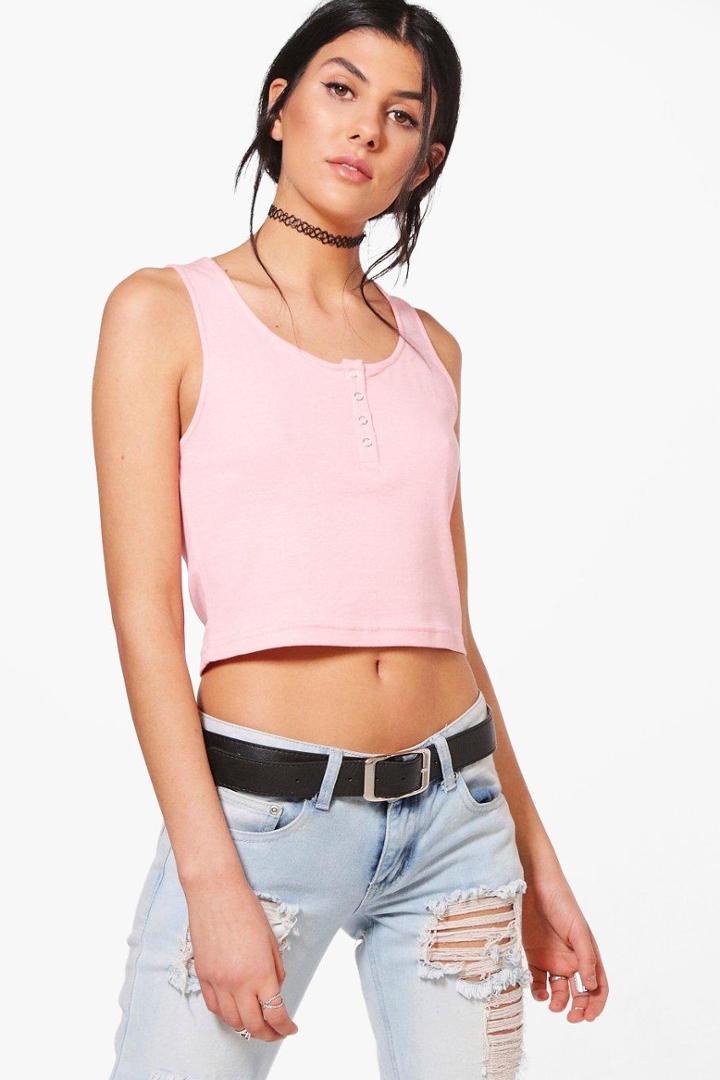 Boohoo Jess Popper Detail Crop Top Peach