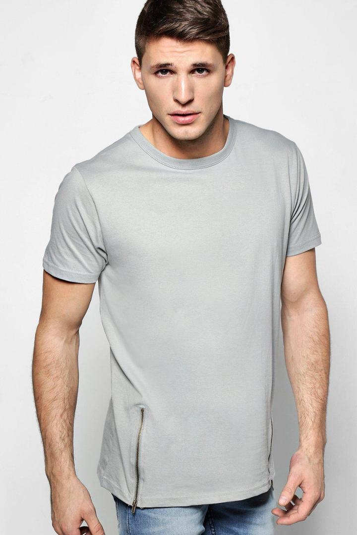 Boohoo Longline T-shirt With Front Zips Slate