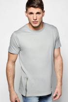 Boohoo Longline T-shirt With Front Zips Slate