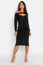 Boohoo Off The Shoulder Ruched Detail Midi Dress