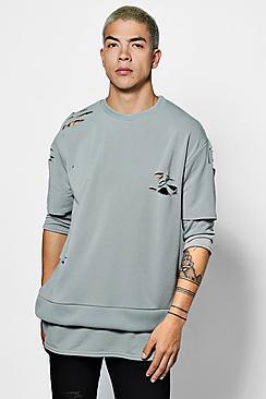 Boohoo Faux Layer Distressed Longline Sweater