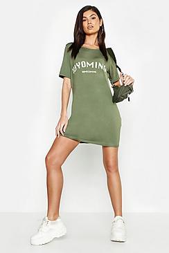 Boohoo Wyoming Slogan Oversize T-shirt Dress