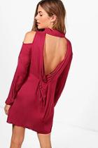 Boohoo Ashley Cold Shoulder Twist Back Shirt Dress