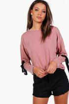 Boohoo Tall Lea Eyelet & Tie Sleeve Sweatshirt Rose