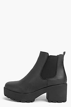 Boohoo Leah Black Heel Cleated Chelsea Boot