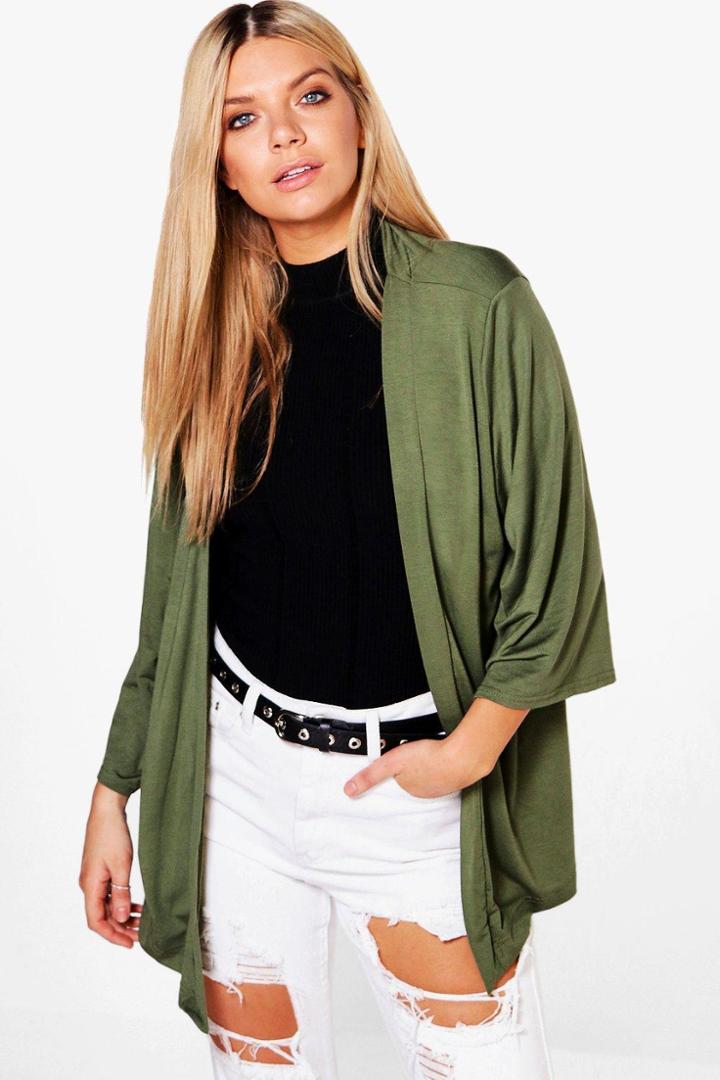 Boohoo Paige Jersey Kimono Jacket Khaki