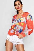 Boohoo Harriet Ruched Front Floral Blouse