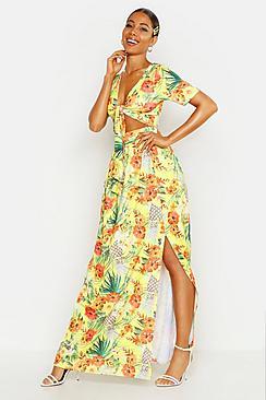 Boohoo Tropical Tie Front & Split Front Maxi Co-ord