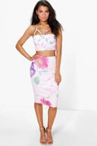 Boohoo Beci Floral Bodice And Midi Skirt Co-ord Blush