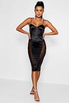 Boohoo Polly Satin And Mesh Insert Midi Dress