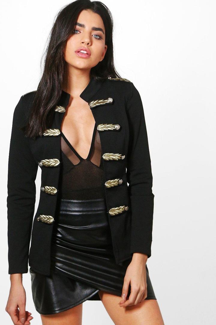 Boohoo Sofie Military Button Edge To Edge Jacket Black
