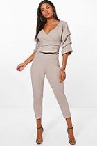 Boohoo Wrap Rouche Top & Trouser Co-ord Set