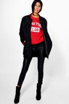 Boohoo Erin Padded Longline Bomber With Rib Collar Black