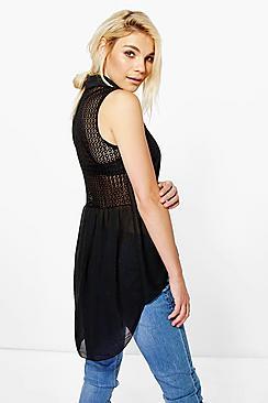 Boohoo Becky Dip Back Crochet Shirt