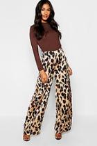 Boohoo Satin Leopard Print Wide Leg Trouser