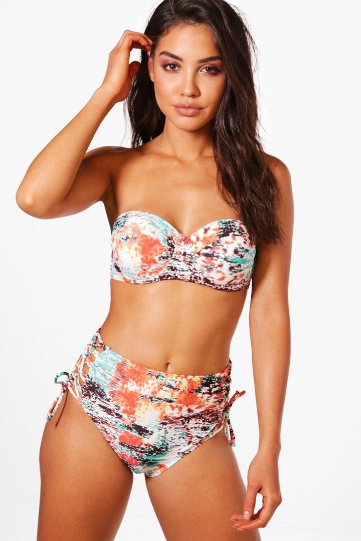 Boohoo Cannes Burnt Sunset Underwired Lace Up Bikini Orange