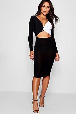 Boohoo Kat Slinky Contrast Panelling Midi Dress