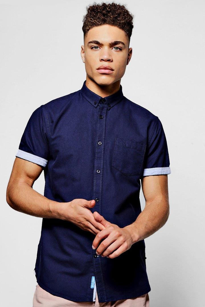 Boohoo Navy Short Sleeve Shirt Navy